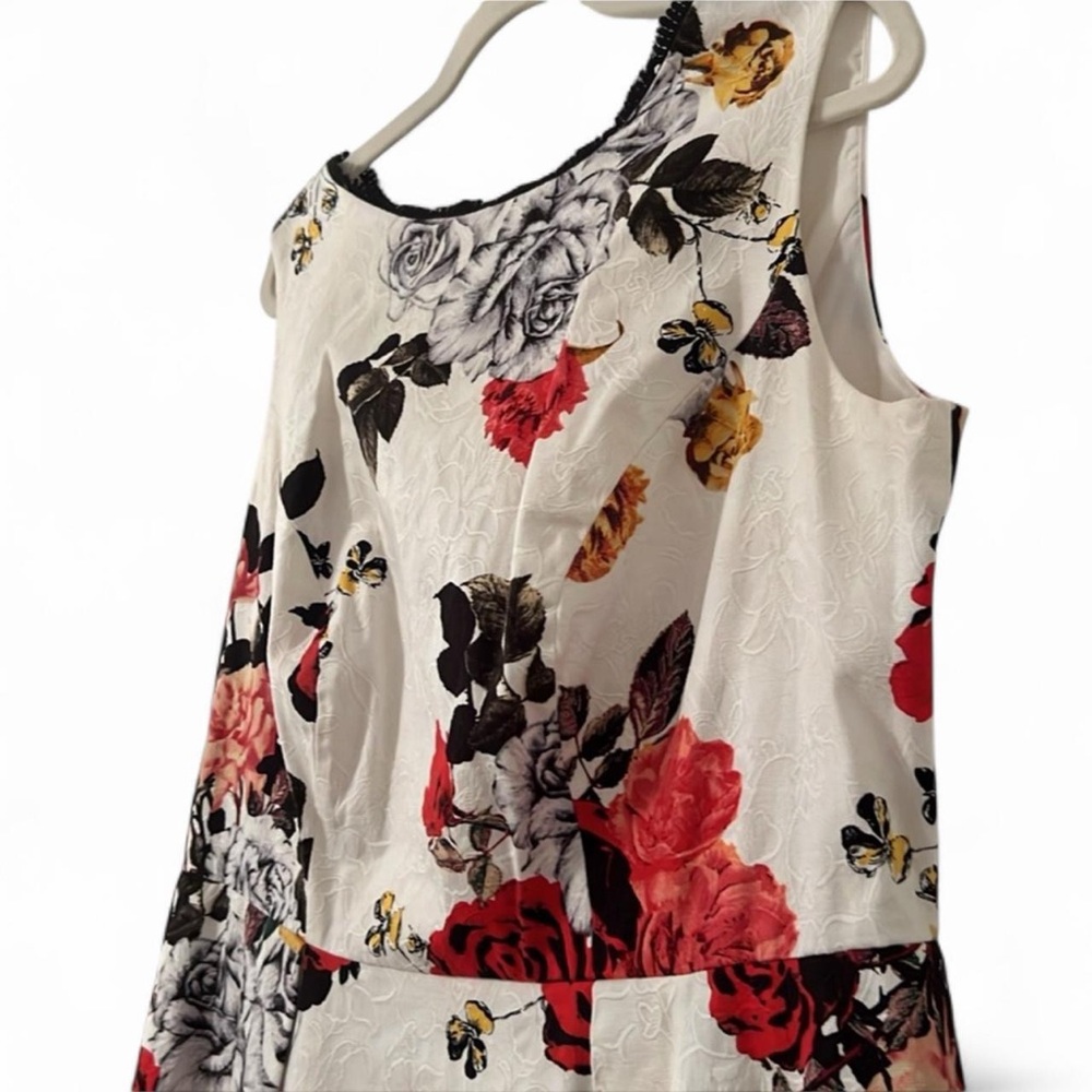 Adrianna Papell Floral Jacquard Fit & Flare Midi Dress Ivory Red 14W - Picture 9 of 13